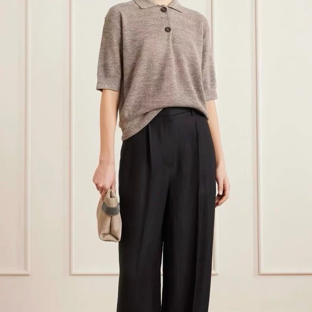 Brunello Cucinelli Black Wide-Leg Silk-Blend Trousers